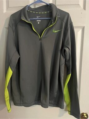 Nike Gray Performance Quarter-Zip Jacket with Neon Green Accents